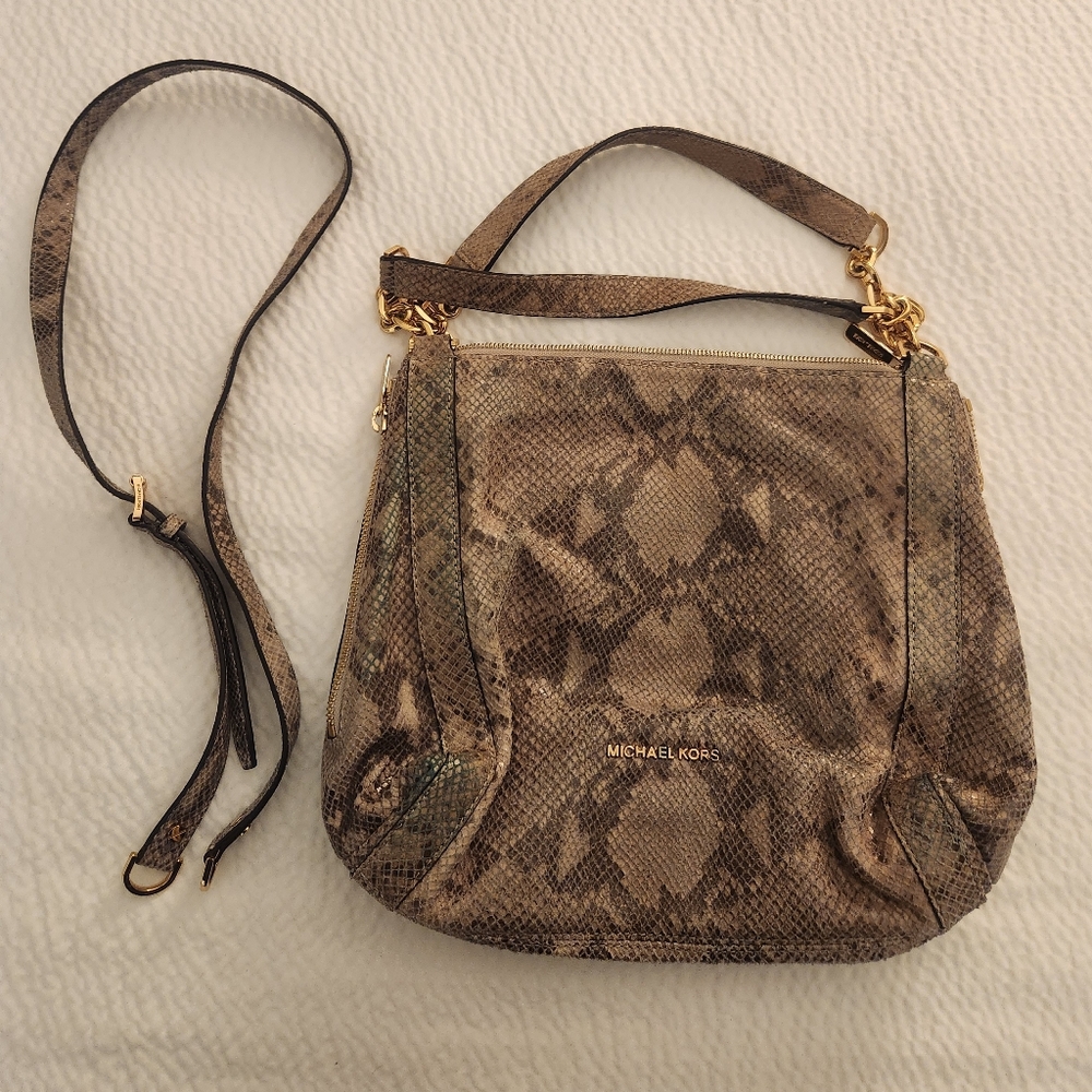 Michael Kors Tan Snake Print Shoulder Bag